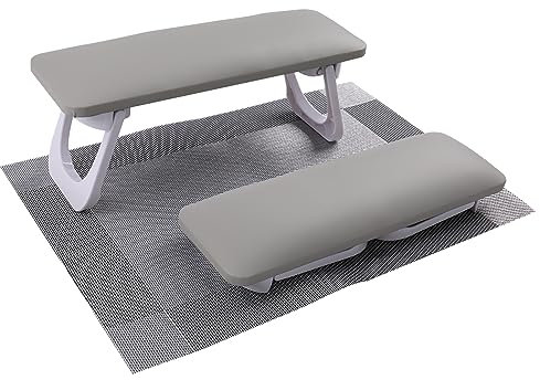 ANGNYA Nail Arm Rest for Nail Tech, Foldable Hand Stand for Nail Tech with PVC Table Mat Microfiber Leather Nail Arm Rest with Bracket Manicure Arm Rest for Nail Salon Technician (Gray)