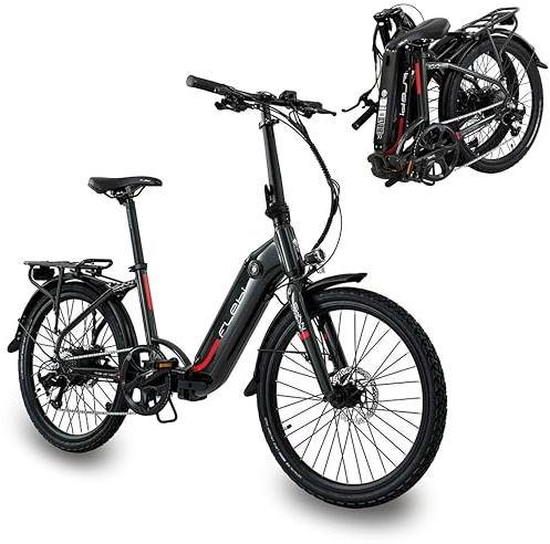 Flebi Vélo Électrique Pliable 24 Swan avec Autonomie 70 km et Batterie Amovible 10,4Ah/374Wh + 7 Vitesses - E-Bike Urbain Unisexe Compact et Léger Femme/Homme - Gris