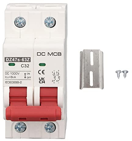 DZ47S-63Z-2P, 1000V 32A, DC Trennschalter Solar mit DIN-Schiene, 2P Kleiner Leistungsschalter 6000A Ausschaltvermögen Solar PV System Mini Circuit Breaker DC1000V 32A