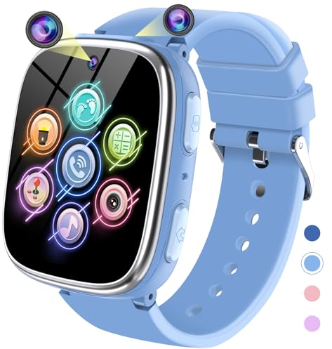Smartwatch Kinder - Smart Watch Telefon Uhr für Jungen Mädchen mit Anruf, SOS, Spiele, Schrittzähler, Musik, Kamera, Wecker, Hörbuch, Kinderuhr Telefonieren für Kids 3-12 Jahre Geschenk (Blau)