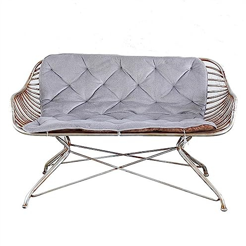 GRFIT Gartenbank 51,1 Vintage Art Eisenbank, Outdoor-Balkon-Freizeitstuhl mit Kissen und Rückenlehne, 2-Personen-Sofastuhl aus silbernem Metall for drinnen und draußen Bank im Freien