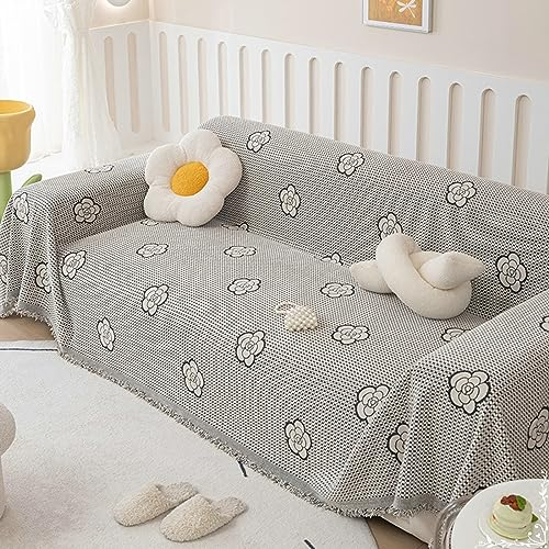 Gualiy Couchbezug 180x180cm, Blumen mit Quasten Couch Überzug 1 Sitzer Antirutsch Sofabezug Schwarz Sofa Überzug für Schlafzimmer
