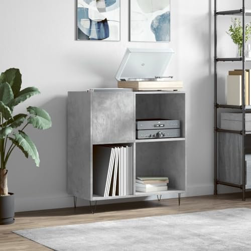 JUNZAI Mueble Discos Madera contrachapada Gris hormigón 84,5x38x89 cm, Estanteria CD, Mueble Tocadiscos, Mueble para Discos, Mueble para Vinilos, Mueble para Tocadiscos - 831776