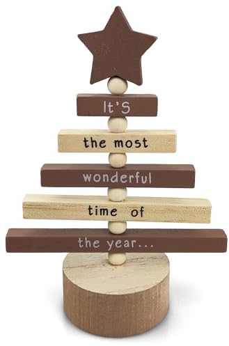 Netuno 1 albero Natale legno marrone naturale marrone scuro 17 cm albero Natale piccolo legno decorazione natalizia con scritta addobbi natalizi per casa tavolo ufficio vetrina