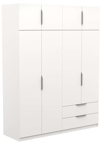 Miroytengo Armario Ghost Grande, Vestidor con Diferentes Compartimentos, 8 Puertas y 2 Cajones, Blanco Mate o Roble Kronberg o en Blanco y Roble 203x158x51 cm
