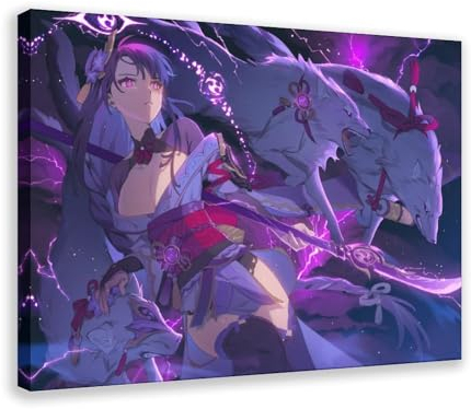 Spiele Genshin Impact Baal Poster Leinwand Poster Wandkunst Dekor Druck Bild Gemälde für Wohnzimmer Schlafzimmer Dekoration Rahmen: 50 x 75 cm