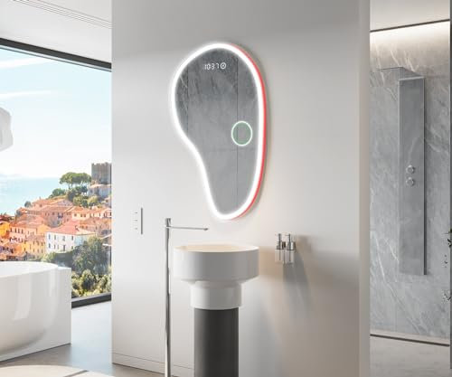 Artforma Unregelmäßiger Form asymmetrischer Spiegel mit LED Beleuchtung 94x154 cm | Moderner Industrial Wanspiegel Beleuchtet Nach Maß | STK222 | Wählen Sie Zubehör | Lichtspiegel Badezimmerspiegel