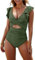 Maillot de Bain Une Pièce Femme à Manches Volantes, Croisé à l'avant, Découpe au Centre, Amincissant et Sexy