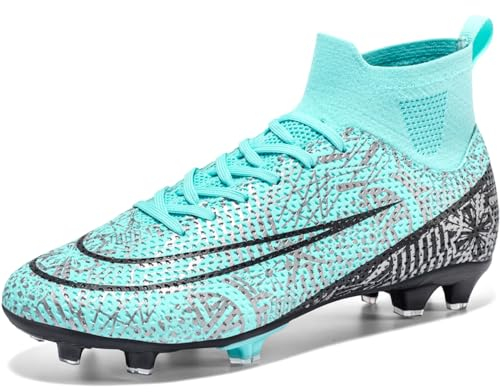 VTASQ Fußballschuhe Herren Professionelle Fussballschuhe Jugendliche Outdoor High Top Spike Cleats Fußball Stiefel Athletics Trainingsschuhe Sportschuhe Türkis 39 EU