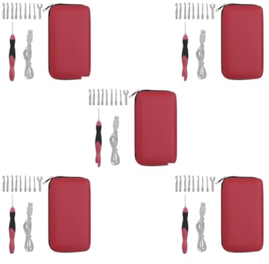 5 Set 9 Stück beleuchtete Häkelnadel-Set, Strickwerkzeuge, USB wiederaufladbar, mit Etui, Rot