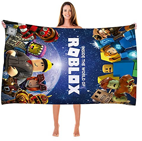 MAJEQZGY Roblox Badetuch mit 3D Druck für Kinder Pooltuch Kinder Badelaken Ultraweich Super SaugfäHig Haltbarkeit Strand Badezimmer GesichtstüCher Teenager (Blau)