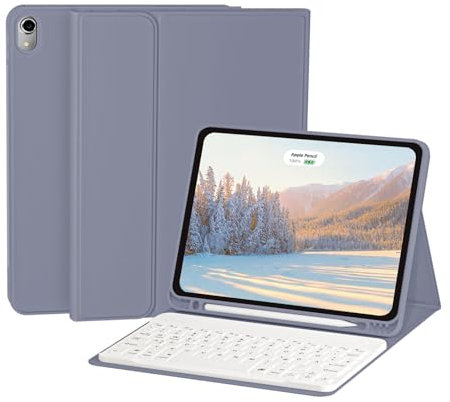 zoyu Tastatur Hülle für iPad Air 11 (M3 2025 / M2 2024), iPad Air 5 4 (2022/2020) 10.9 Zoll, QWERTZ-Layout, Magnetisch Abnehmbar Bluetooth-Tastatur Folio, Auto Schlafen/Wecken, Violett