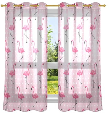 FRODOTGV Rosa Flamingo-Punkte, niedliche Vorhänge, Schlafzimmervorhänge, Leinenvorhänge, 160 cm Länge, Türvorhänge für Schlafzimmer, 2 Paneel-Sets
