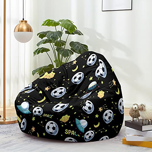Odot Sitzsack, Fußball-Druck Sitzsack Bezug, Sitzsack Bezug Ohne Füllung, Komfortabler Abnehmbarer Bean Bag, Outdoor Sitzsack für Indoor Outdoor Living Room Decor (90x110cm,Schwarz)