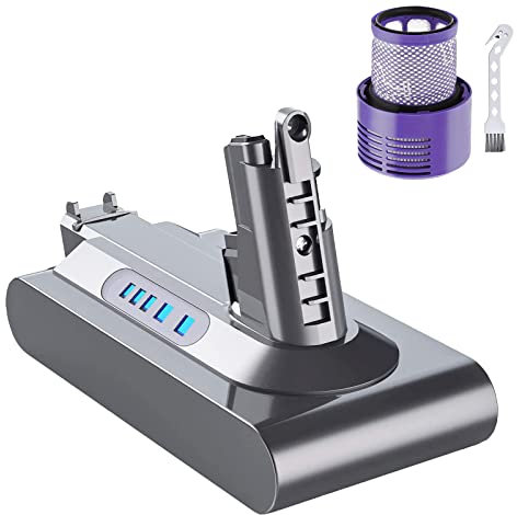 6.0Ah Battery for Dyson V10 SV12 V10 Animal V10 Absolute V10 Motorhead V10 Fluffy V10 Cyclone Cordless Vacuum Cleaner 6000mAh Replacement Battery for Handheld Vacuum Cleaner with a Filter and a Brush