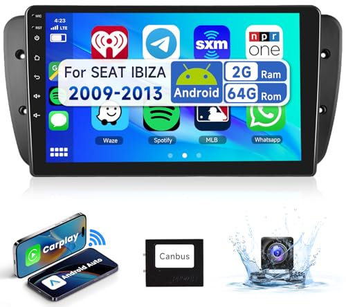 2G&64G 9 Android Autoradio Für Seat Ibiza 6J 2009 2010 2011 2012 2013 mit Wireless Carplay Android Auto,Touchscreen Bluetooth HiFi/RDS/FM Radio + WiFi Navi/AHD Rückfahrkamera/CANBUS