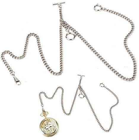 Taschenuhrenkette 44 cm T Bar Taschenuhr Kette Vintage Metalllegierung Taschenuhrkette Kettenzubehör Antike Gliederkette für Taschenuhr Schlüsselanhänger(Silber)