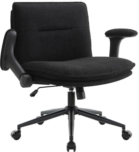 IWMH Schreibtischstuhl Schneidersitz, Bürostuhl mit Armlehne & Rollen Verstellbaren, Ergonomisch Breiter Höhenverstellbar Schminkstuhl, Drehstuhl Buero Wohnzimmer, Schwarz
