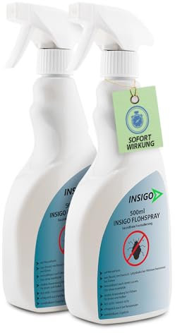 INSIGO Flohspray für Wohnung und Möbel 2x500ml - Abwehrspray gegen Flöhe mit Sofortschutz - Floh-Spray für Hunde und Katzen - Flohmittel hochwirksam & laborgeprüft