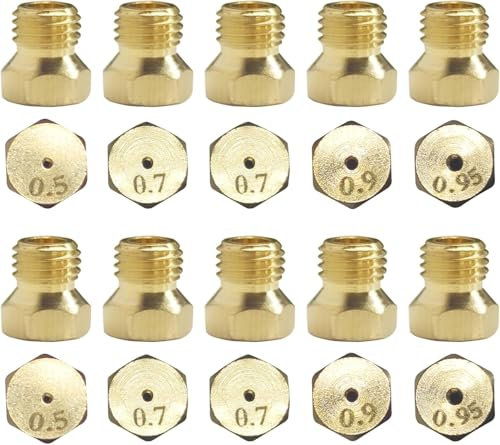 Momowin 10 Pezzi Ugelli e Iniettori, 2x0.5mm, 4x0.7mm, 2x0.9mm, 2x0.95mm Ugelli Gas Bombola, Ugelli di Conversione per Cucina a Gas, Piano Cottura