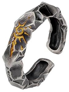 Auriselle Herrenring Verstellbar Goldene Sonnen Runen Vintage Wikinger Retro Offener Ring Daumenring Gothic Schmuck Geschenke für Männer Jungen Vater, Schwarz