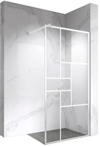 INEA Paroi de douche à l'Italienne blanche 80 x 200 cm style atelier, verre sérigraphié 8mm