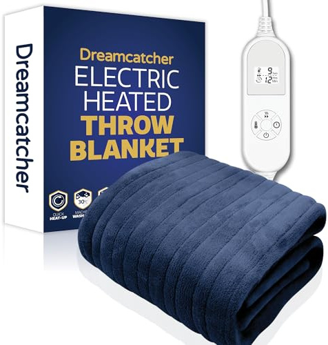 Dreamcatcher Heated Throw Blanket, 9 Heat Settings, 12HR Timer, Navy | Large 180 x 130cm microfleece heated throw with 9 heat settings, 12HR timer, detachable controller and 2m cable.