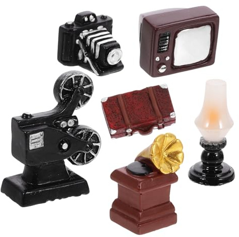 JECOMPRIS Decoración Vintage Cámara Fonógrafo Lámpara Queroseno Maleta Televisor Miniatura para Hogar Sala de