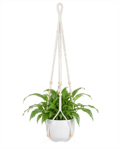 Bamworld Colgadores de Macramé con Cuentas de Madera para Plantas - Ideal para Macetas Colgantes, Interior y Exterior, Decoración de Pared Boho (Solo el Colgador, No Incluye Maceta)