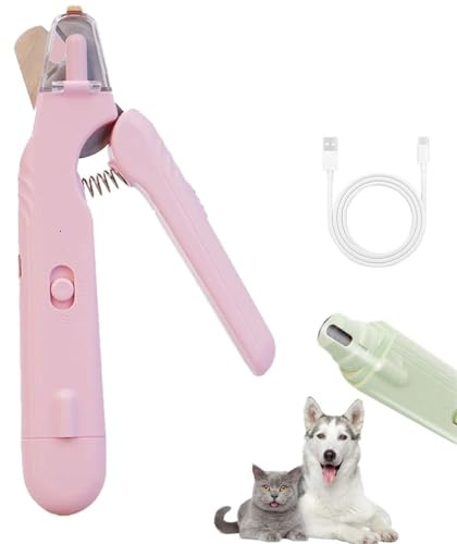 Pupnourish Nail Trimmer, Pupnourish Nail Clippers,2 in 1 Nail Clipper and Grinder with Light,Stainless Steel Pet Claw Trimmers,Quiet Dog Nail Clippers,Rechargeable Electric Pet Nail Grinder (Pink)