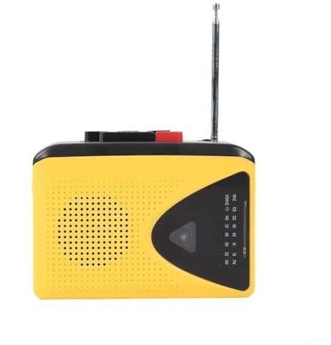 Kompakter Stereo-Kassettenrekorder mit FM AM-Radio und externem Lautsprecher für Kassettenwiedergabe und -aufnahme, Stromversorgung über USB oder Batterien für flexiblen Einsatz