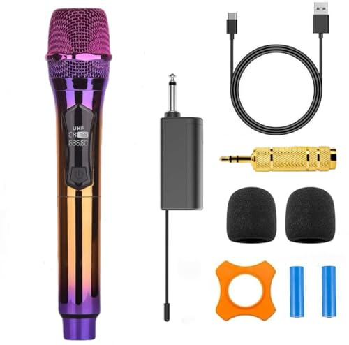 Handheld Wireless Microphone, Can imitate 4 types of sounds Handheld UHF Microphone ,200Ft, Handheld Wireless Mic for large stage Singing Karaoke Wedding DJ Party Speech Church Class Use PA System