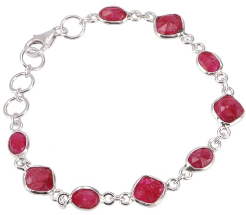 Indisches Boho Silber Armband, Edelsteinarmband, 925 Silber, Rubinquarz | Filigrane Fassung, flexible Länge 16,5-20 cm, eleganter Boho-Stil, leuchtende Amethyste, einzigartiges Schmuckstück