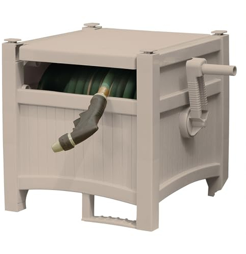 Suncast Garden Hose Reel Hideaway for 5/8 Hoses, Retracting Storage of 100ft, Light Taupe