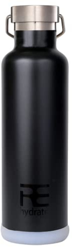 Rehydrate Pro Double Wall (750ml) Insulated Stainless Steel Water Vacuum Bottle Flask. Best, Coolest, and Hottest Drink Holder + Bonus 'Flip N Sip' Sports Cap with straw + Silicone Bumper Coaster