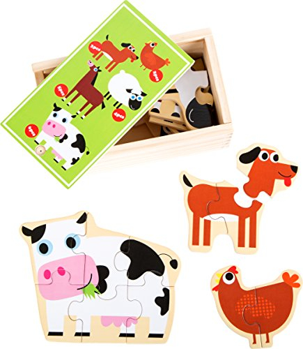 small foot 10547 Puzzle-Box zum Puzzeln von Huhn, Hund, Schaf, Pferd und Kuh aus Holz, Meerdere Kleuren