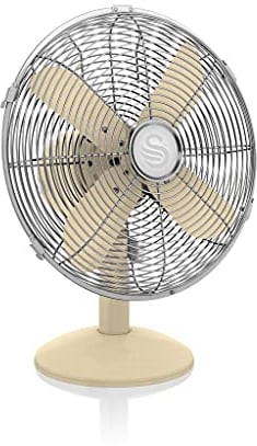 Swan SFA12620CN Retro 12 Inch Desk Fan, 3 Speed Settings, Oscillation Function, 35W, Cream