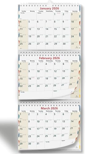 StriveZen, Wandkalender für 3 Monate, 2019-2020, 11 x 63,5 cm, 57 Blatt, groß, vertikal, Drahtbindung, April 2019 - Dezember 2020, faltbar wie ein Notizbuch, große Zahlen, tägliche Blöcke