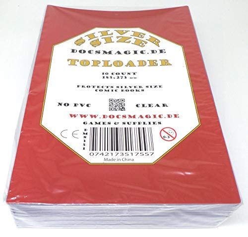 10 Docsmagic.de Silver Size Comic Book Toploader - 185 x 273