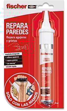 fischer - Masilla Adhesiva Repara Paredes, Aplicable En Pladur, Cemento, Hormigón o Mamposteria | Para Tapar Agujeros Pared, Reparador de Pared | Incluye Espátula (75 ml)