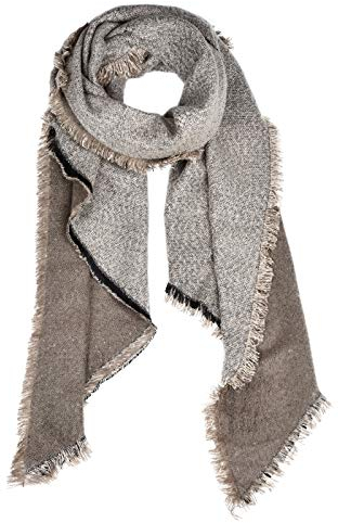 Neverless® großer Strickschal mit Fransen XXL Wollschal Oversized langer Winterschal Damen HerrenUnisex Two Tone Design braun