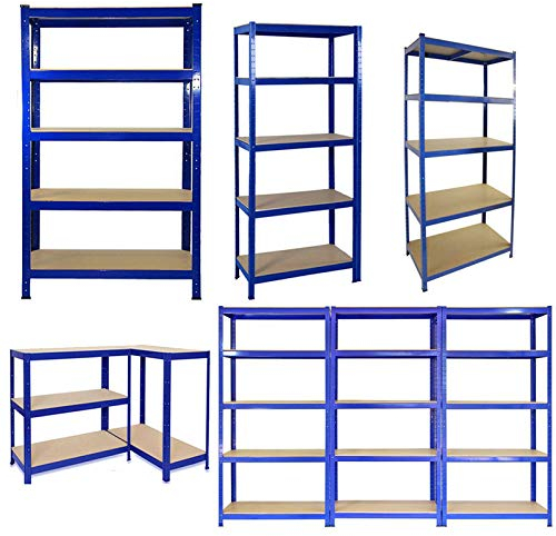 Regal Lagerregal Schwerlastregal Kellerregal Metall | 5 Böden aus MDF Holz | bis 875KG belastbar | 180x90x40cm (HxBxT) | Garagenregal Werkstattregal, Blau