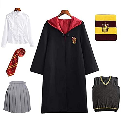 Kinder Hermione Granger Gryffindor Uniform Cosplay Kostüm Umhang Film Fanartikel Outfit Set Zauberstab Krawatte Schal Karneval Verkleidung Fasching Halloween schwarz