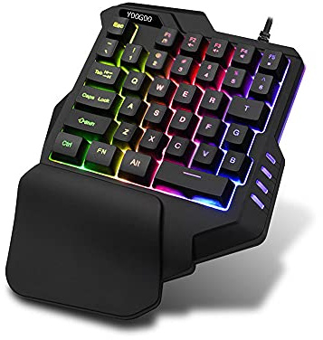 CHUYI Clavier de jeu à une main RVB rétroéclairé LED 35 touches Portable Mini clavier professionnel de jeu filaire USB avec une seule main pour jeu avec repose-mains ergonomique