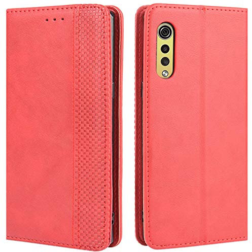 HualuBro Handyhülle für LG Velvet Hülle, Retro Leder Stoßfest Klapphülle Schutzhülle Handytasche LederHülle Flip Case Cover für LG Velvet Tasche, Rot