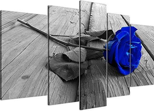Bntchua Quadro Moderno su Tela Retro Bella Rosa Blu in Bianco E Nero 200 * 100 Cm (Senza Cornice) Montato Art per Camera da Letto Home Office Soggiorno Decorazioni Quadro su Tela, Tele Stampe Decoraz