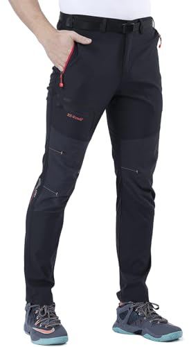 CARETOO Herren Wanderhose Trekkinghose Outdoorhose Softshellhose Funktionshose Skihose Verdickte Warm Atmungsaktiv Wasserdicht Winddicht Winter Schwarz mit Fleece, XL