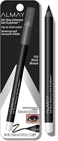Gel Eyeliner by Almay, Waterproof, Fade-Proof Eye Makeup, Easy-to-Sharpen Liner Pencil, 110 Rich Black, 0.028 Oz