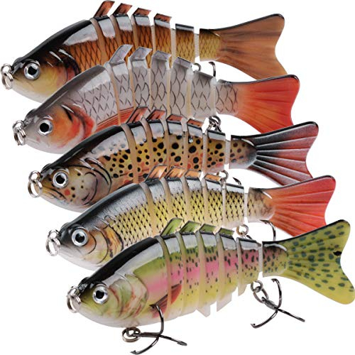 Angelköder Kunstköder Wobbler Set, 5 Stück Raubfisch Angeln Set Fischköder mit 2 Drillinge Salzwasser Crankbait Angelset für Forelle Hecht Barsch Zander