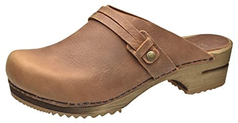 Sanita Ursana offener Clogs | Original handgemacht | Leder-Holzclogs für Damen | Braun | EU 36
